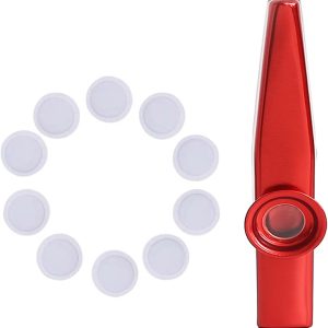 Kazoos, Metal Kazoo with 10 Flute Membranes, Perfect for Beginners and Music Enthusiasts, Gold/Silver/Red, Modern Metallic Finish