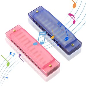 Harmonica for Kids 10 Hole Kids Harmonica, 2 Pack Key of C Blues Harmonicas Educational Toy Beginners Toy Musical Instruments for Toddler Children Party Holidays, Birthday (Blue, Pink)