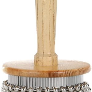 Wooden Cabasa Percussion Musical Instrument Metal Beaded Chain and Cylinder Pop Hand Shaker for Band Music Education 3.5inch,