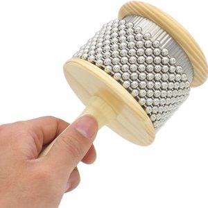 Wooden Cabasa Hand Shaker Pop Percussion Instrument, with Stainless Steel Breads Latin Percussion Instrument (3.5in)