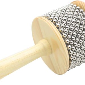 Wooden Cabasa Hand Shaker Percussion Instrument with Metal Beads for Classroom Band 3.4" Size