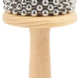 Cabasa Instrument, Wooden Turbo Cabasa Hand Cranked Cabasa Music Instrument Hand Percussion Instrument with Metal Steel Bead Balls(S)