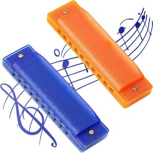 Kids Harmonica, 2PCS for Toddlers 10 Holes Translucent with Case, Party Birthday Gifts (Orange and Blue)