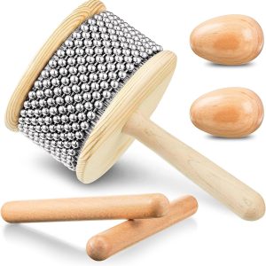 5 Pcs Cabasa Music Instrument for Baby Shower Gifts Wooden Hand Percussion Instrument Set with Stainless Steel Breads Latin Percussion Instrument Classical Wood Claves Rhythm Sticks Egg Shakers
